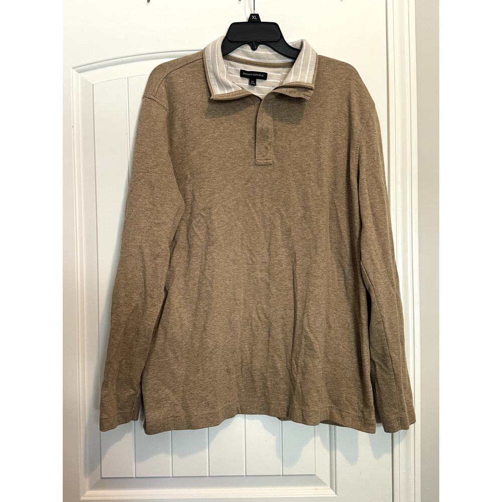 Banana Republic Khaki/Tan Long Sleeve Pullover with 1/4 Zip Size XL